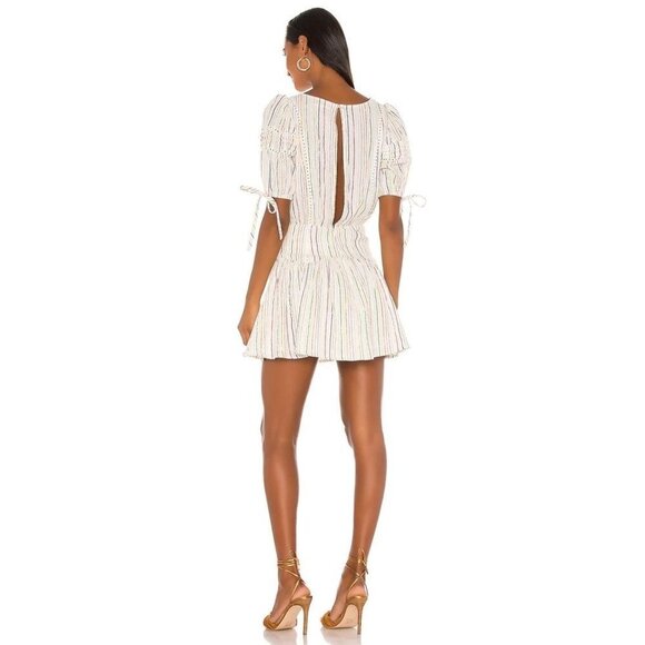 Tularosa Kendra Metallic Rainbow Stripe Cotton Open back Mini Dress - Picture 3 of 9